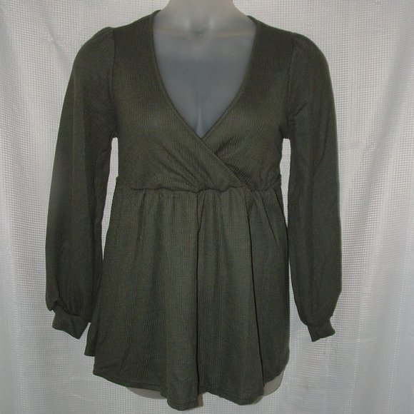 SHEIN Tops - LIKE NEW Dark Olive Green Sz 12 Casual or Dress Empire Waist V-Neck Shirt